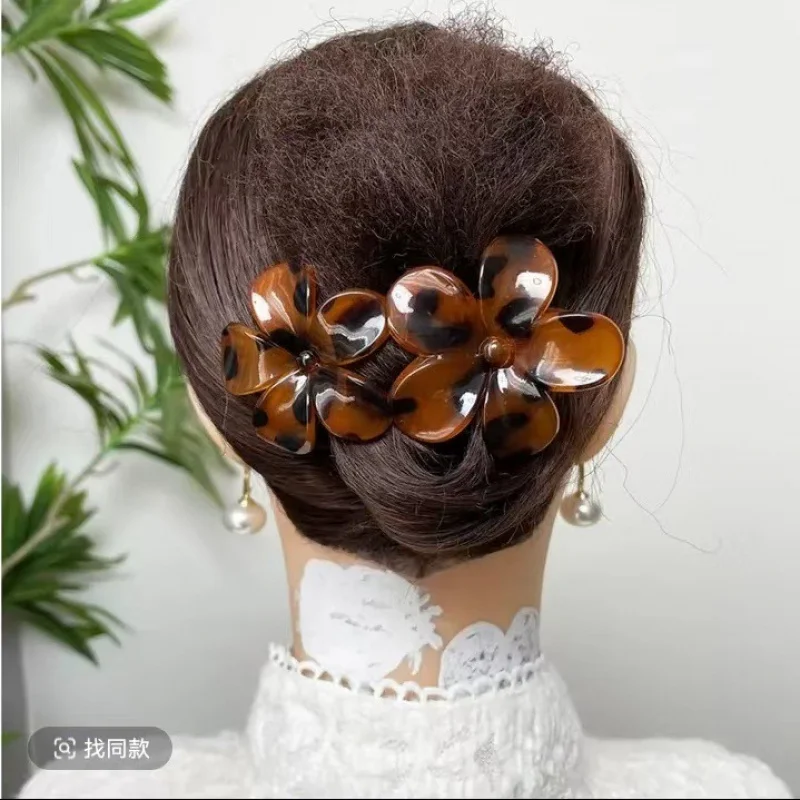 Grampo de Bico de Pato com Estampa de Leopardo Tamanho Grande para Coque de Cabelo Grosso Grampo de Cabeça