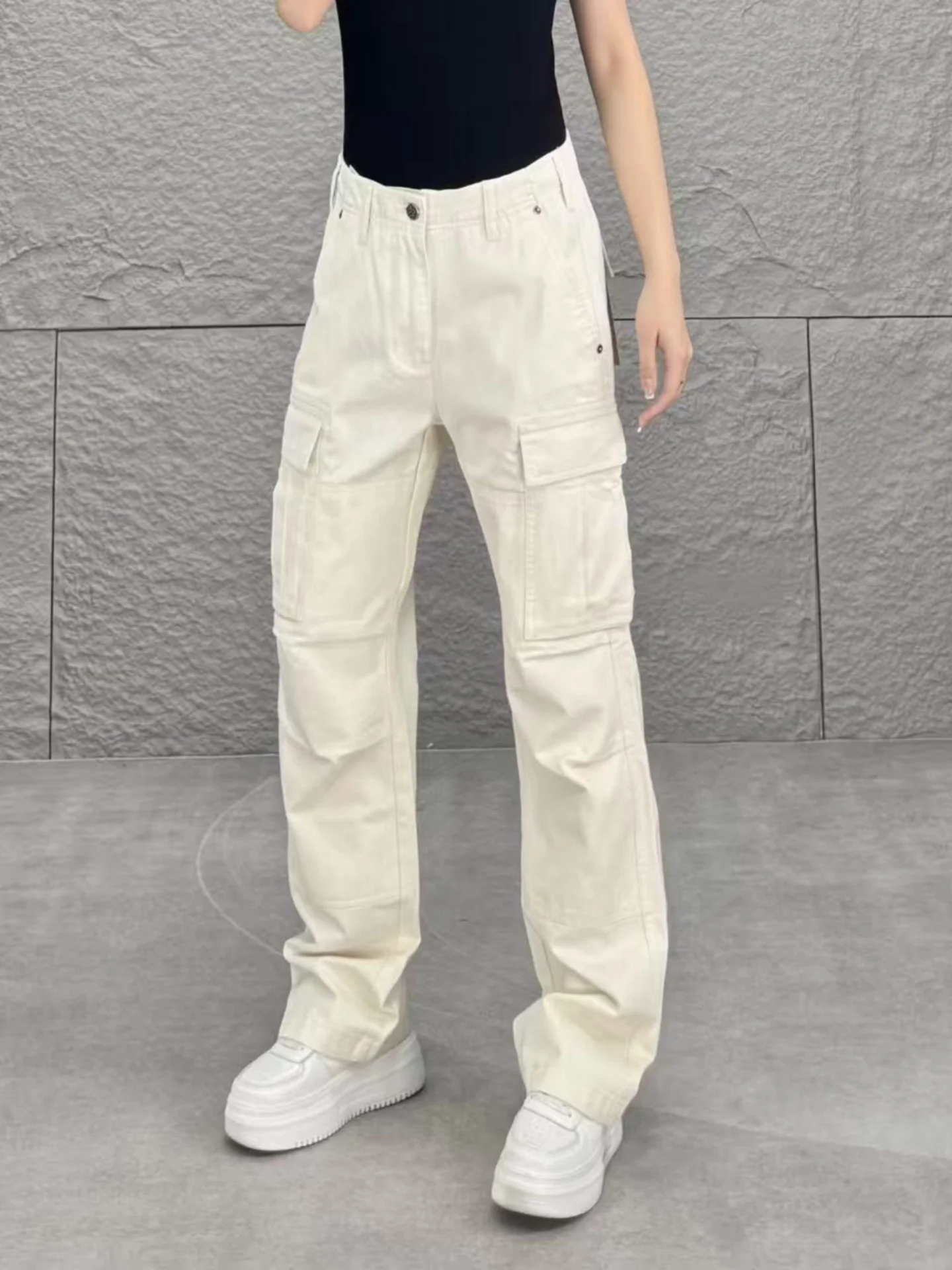 

Fall New Sle Straight Leg Workwear Jeans Multiple kets American Faion Casual Long Pants for Men And Women