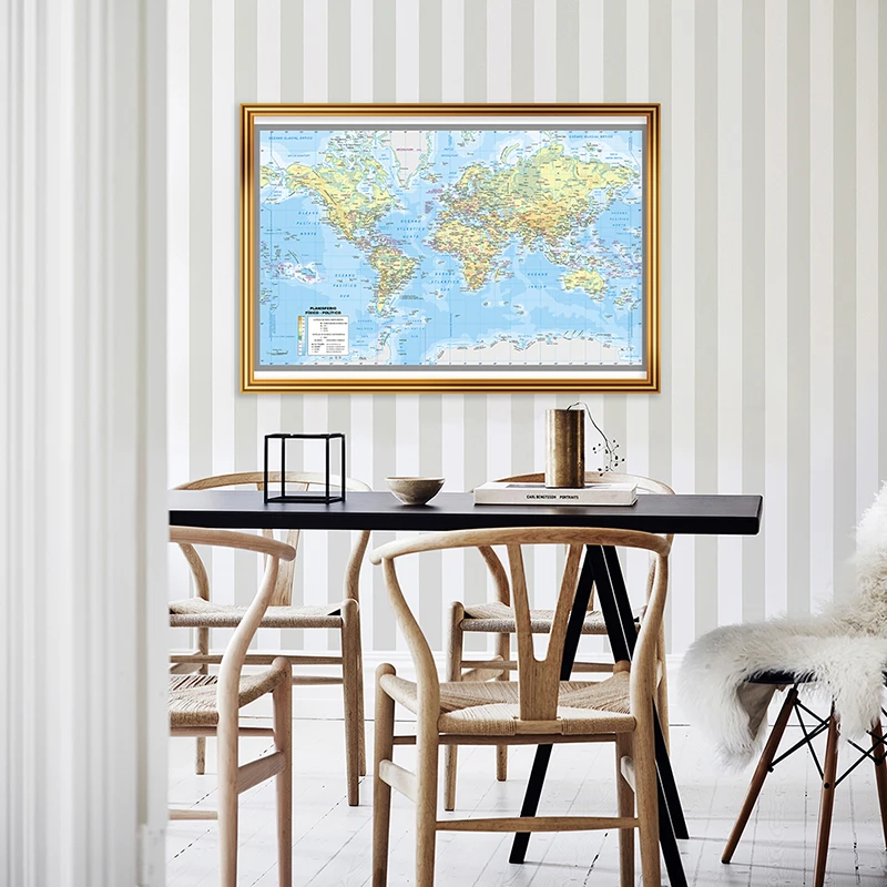 Canvas World Map Spanish Personalized Picture A2 City Map of The World Home Decoration Wall Stickers for School Office Supplies