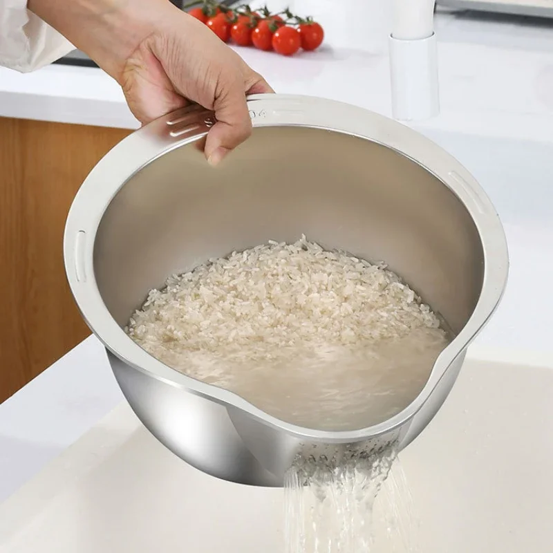 

Kitchen Vegetable Washing Basin Filter Dishwashing Tub Dishes Container Drainer Stainless Steel Dishes Dish Drainer Home Things