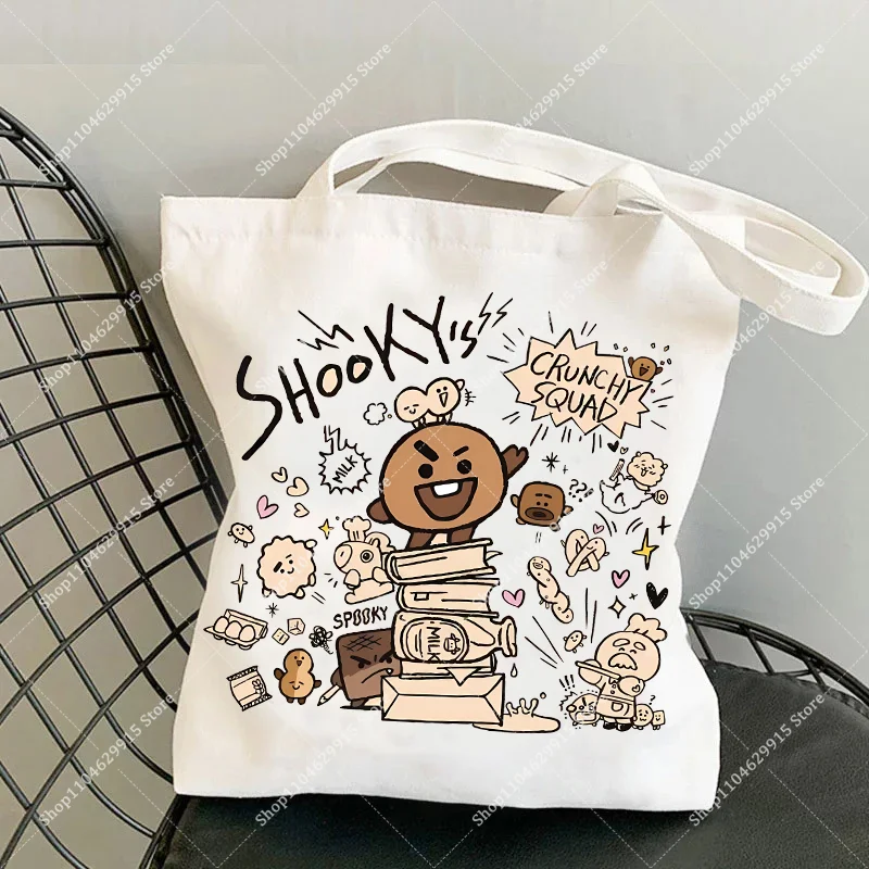 BT21 Canvas Bag COOKY TATA Kawaii Cartoon Daily Daypack Lightweight Shopping Pouch Women Men Casual Popular Shoulder Bags Gift view 5