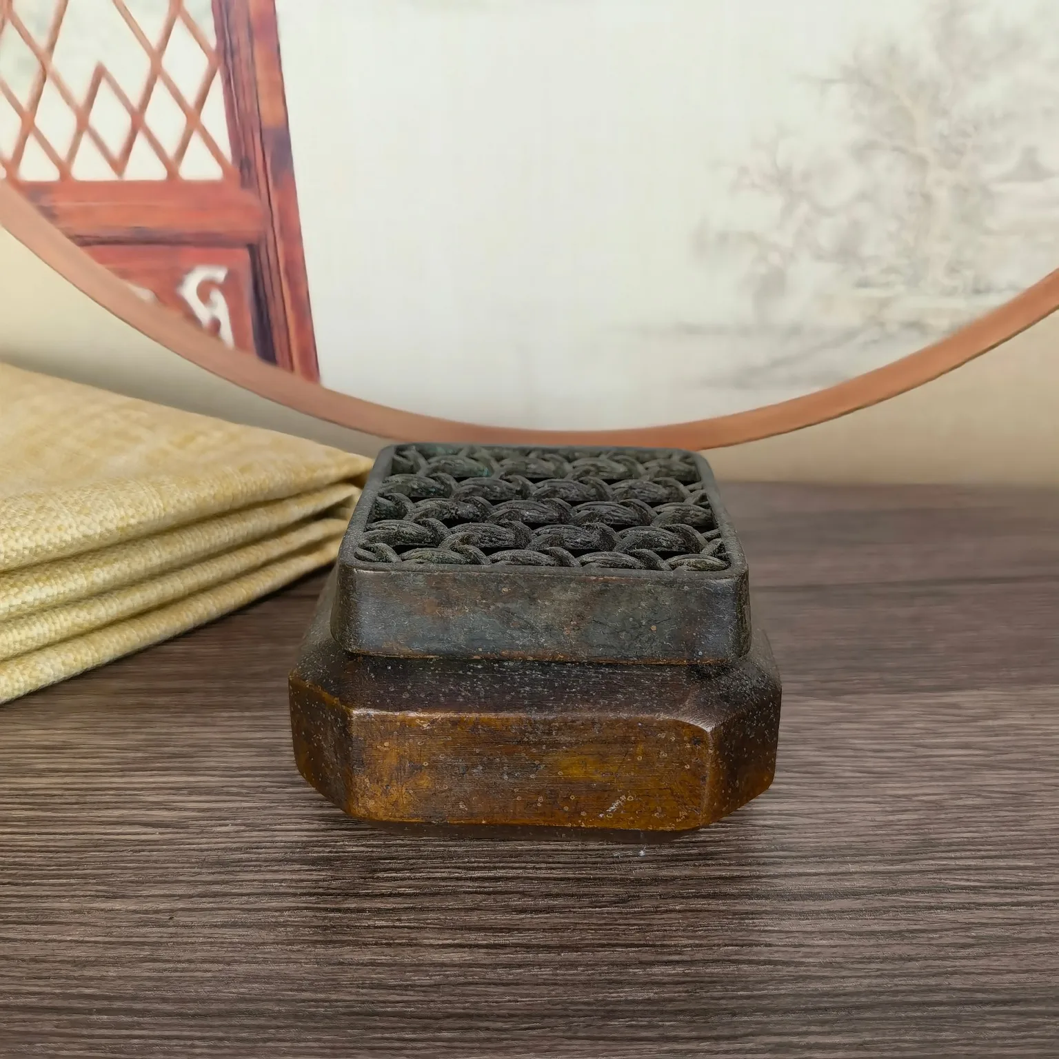 Vintage Alloy Incense Burner Rectangular Taoist Temple Censer Home Use Four Legged Furnace