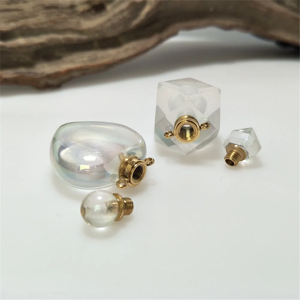 1Pcs Aura Natural Crystal Quartz Perfume Bottle Pendant,Cut Stone Violet Essential Oil Diffuser Bottle For Necklace Making PD036