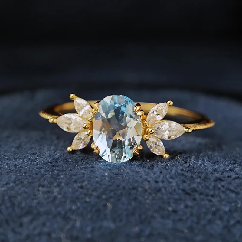 LAMOON Natural Topaz Ring For Women Gemstone Ring S925 Silver Gold Plated Sky Wing Wedding Engagement Ring Christmas Gift RI208