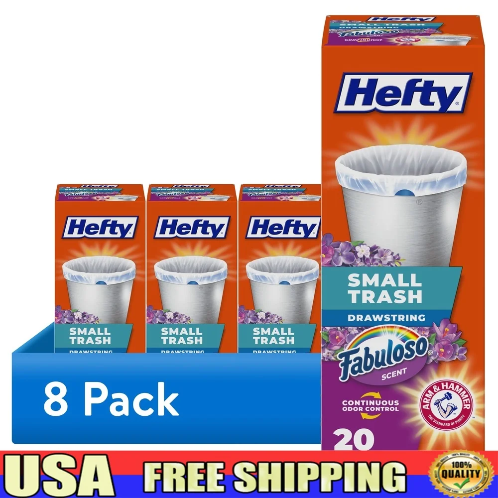 8 Pack Small Trash Bags Fabuloso Scent Odor Neutralizer 4 Gallon Drawstring Closure Kitchen Home Use 20 Count