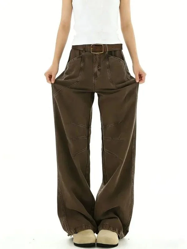 

Брюки с высокой талией, свободного прямого кроя, цветные, в стиле рабочей одежды, для женщин, повседневные, удобные, из полиэфирного волокна