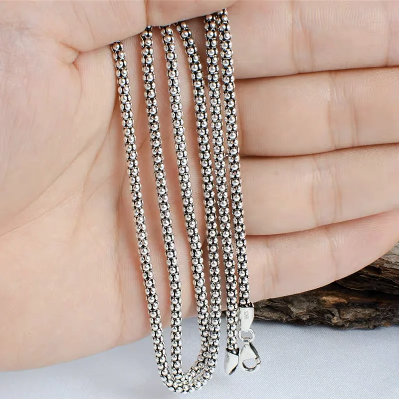 True Silver Popcorn Necklace Men Women S925 Sterling Silver Corn Necklace Girls Thai Silver Long Chain Pendant Necklace Jewelry