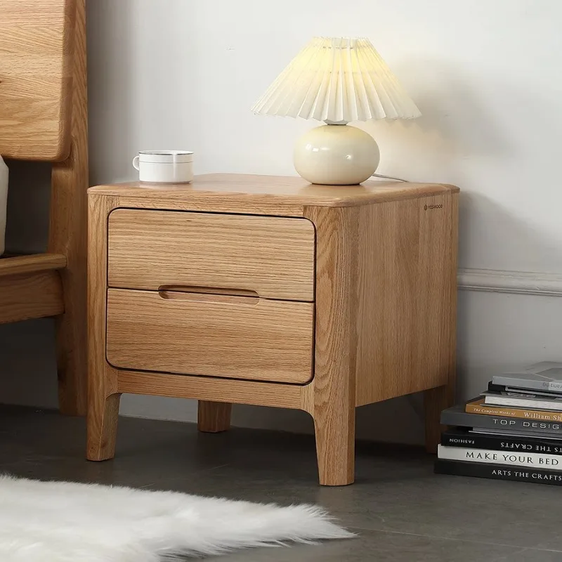 All solid wood red oak bedside table Nordic style log color walnut simple modern bedroom multi-style bedside table