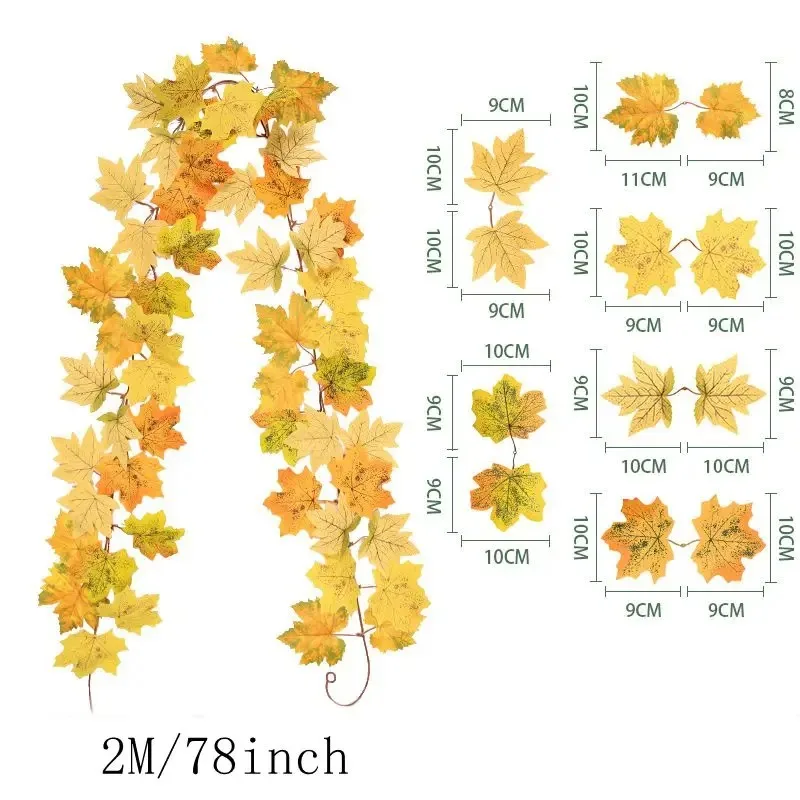 2M künstliche Herbst-Ahornblatt-Girlande, künstliche Pflanzen, Herbstdekoration, Blätterranke für Thanksgiving, Halloween, Festivals, Hochzeitsdekoration
