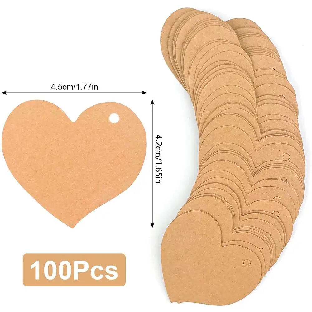 100PCS/Pack Love Shaped Kraft Tags Universal Diy Blank Tags With 10m Jute Twine For Wedding Birthday Christmas