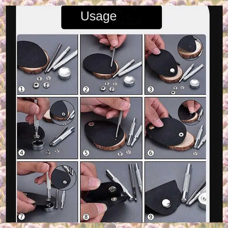 

-FTGT 11PCS 633/655/831/201 Rivet Base Snap Button Base Punching Leather Snap Button Set Silver