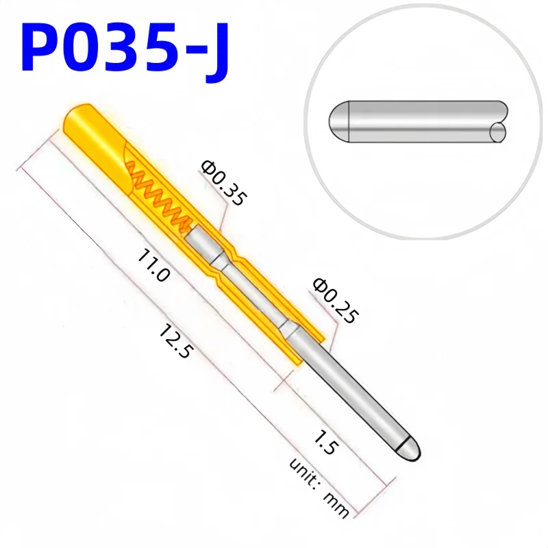 

20/100PCS P035-J Small Round Head Spring Test Probe Pogo Pin P035-J1 Dia 0.35mm 0.25mm Needle 12.5mm Circuit Board Test Pin