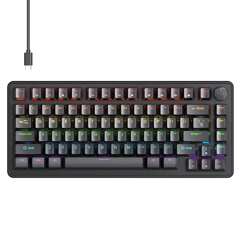 APAYADO K82 75% Wired Mechanical Keyboard 82 Keys RGB Hot Swappable Multifunction Knob Blue Red Switch for Windows Mac