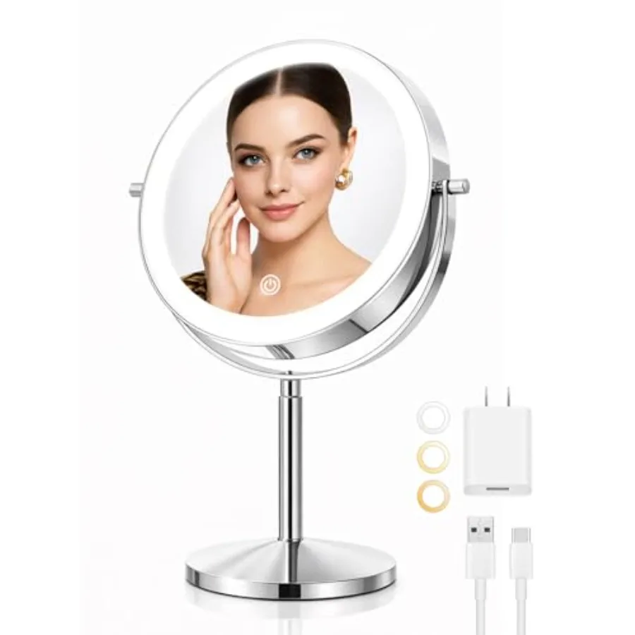 

Professional 9" Rechargeable Vanity Mirror with Lights, Height Adjustable, 1X/10X Magnification, CRI97 Daylight, 3 Color Dimmab
