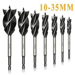 10mm-35mm 4 Fluted Wood Auger Bits with Hex Shank Fast Cut Auger Carpenter Joiner Tool Drill Bit Woodworking Wood Hole Opener