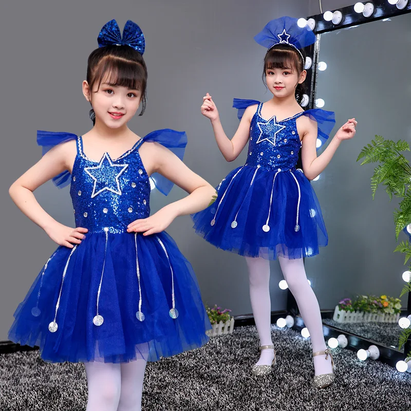 

Children's jazz dance Latin dance costumes new style girls sequined skirt princess dress host stage costume tutu