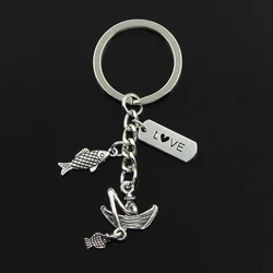 Fashion 30mm Key Chain Keychain Jewelry Silver Color Fisherman Boat Love Fishing Fish Pendant
