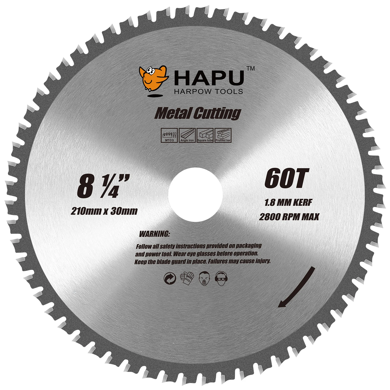 HAPU Carbide Tipped TCT Metal Cutting Disc 8-1/4Inch 60T Professional Metal Cutting Blade for Steel Angle Iron Threaded Rod