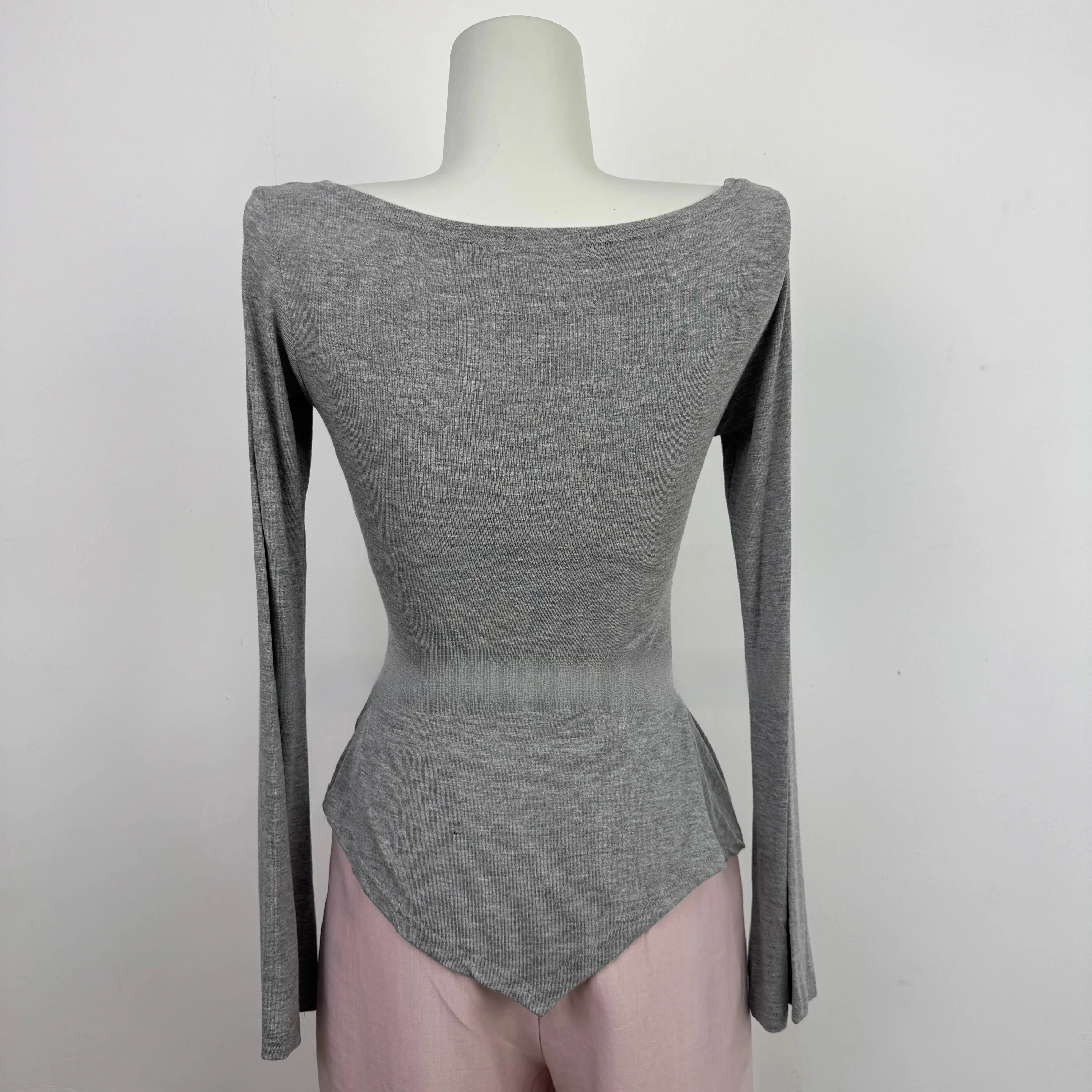 Slim Fit Long Sleeve T-Shirt Pleated Design Base Layer Shirt Grey Oats Black White Commute Style Moisture Wicking V-Neck Regu...