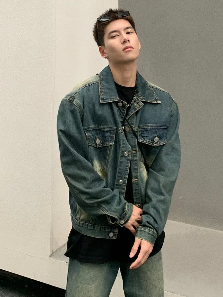 Denim Sets Men Loose Bleached Handsome Stylish Jackets Retro Spring Autumn Jeans Vintage Hipster Ins Hip Hop Normcore Youthful