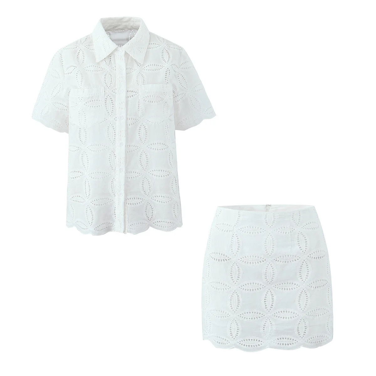 

Withered White Short Sleeved Shirt+lace Skirt Set For Women Skirt Woman Clothing Faldas Skirts