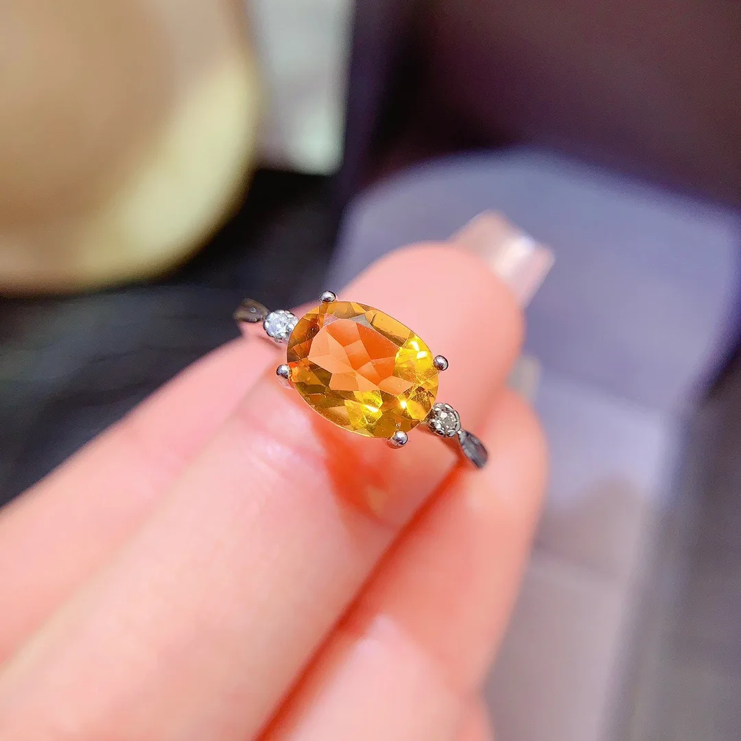 Natural Citrine Ring Large Grain Yellow Gemstone 925 Sterling Silver Women's Wedding Ring Special Style