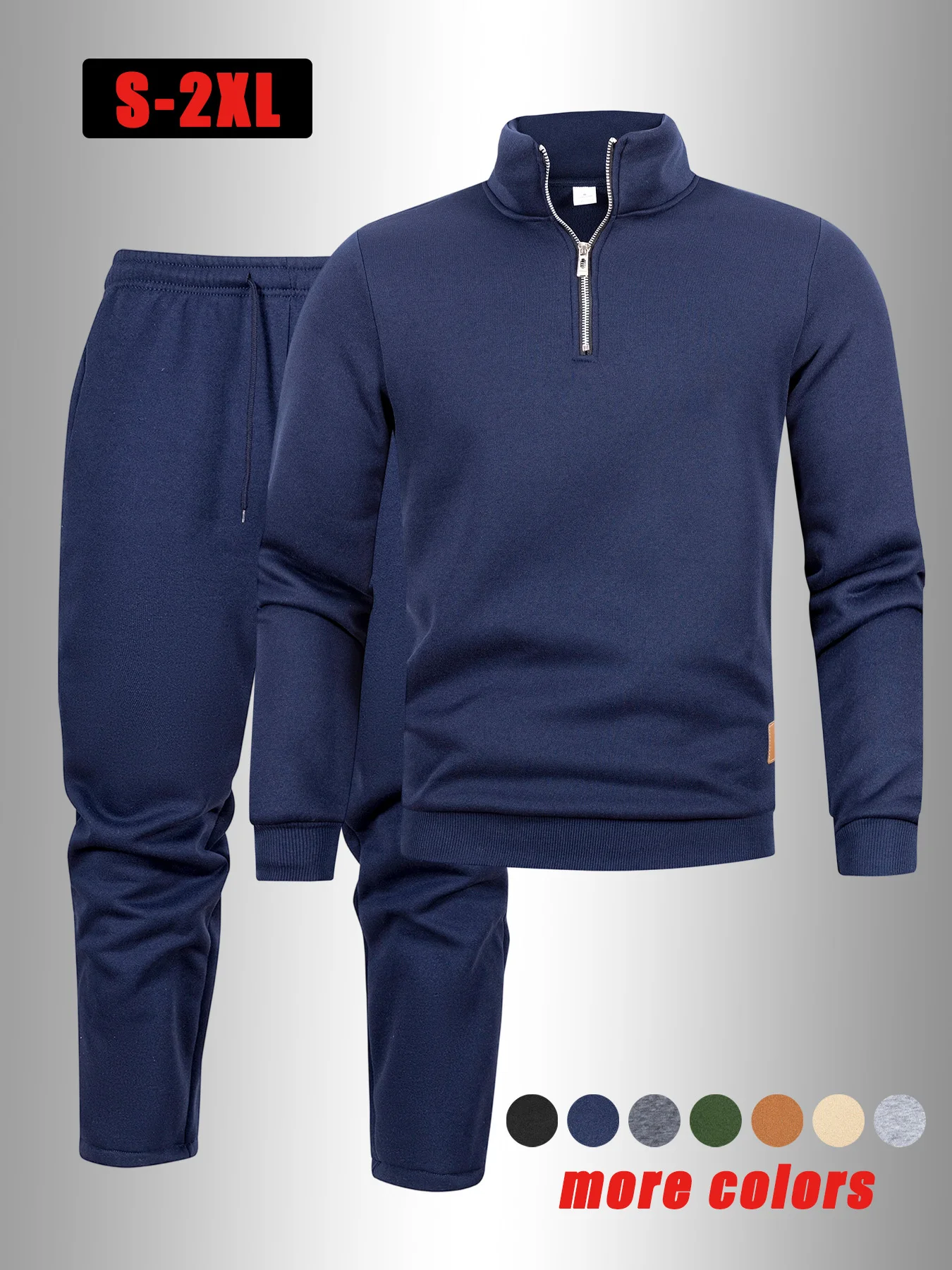 Men Autumn Casual Sweatshirt and Sweatpants Two-Piece Set Regular Fit Outdoor Sport Suit Daily Streetwear Stand Collar Tracksuit