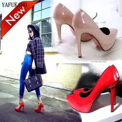 12Cm Womens Pumps European American Style Shallow Mouth Sexy Platform High Heels Stiletto Single Shoes Red Wedding Shoes