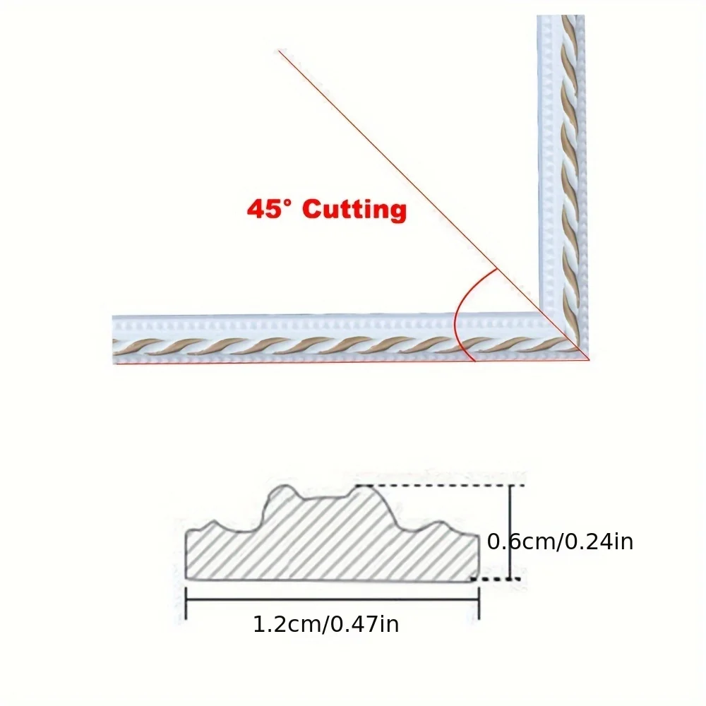 12mm*6mm PVC Self-adhesive Line Trim 2M Length Faux Embossed Photo Frame Border Soft Line Imitation Gypsum Mirror Frame
