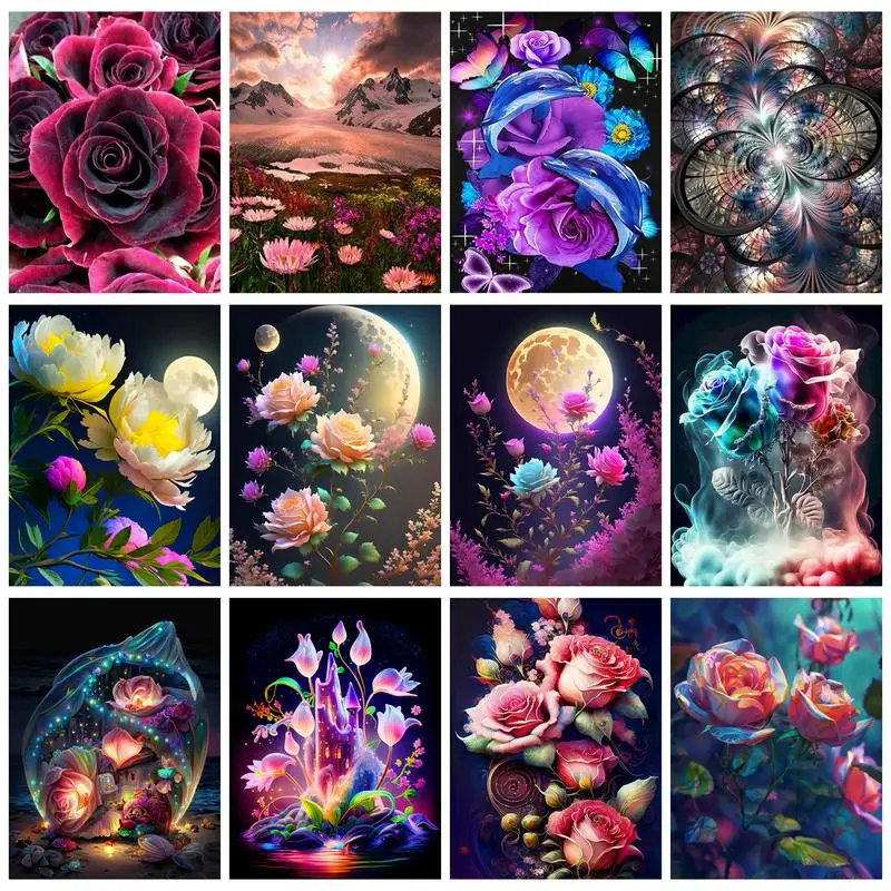

RUOPOTY Diamond Painting Flowers Set Mosaic Cross Stitch Embroidery 5d Diy Picture Of Rhinestones Painting Handicraft For Home A