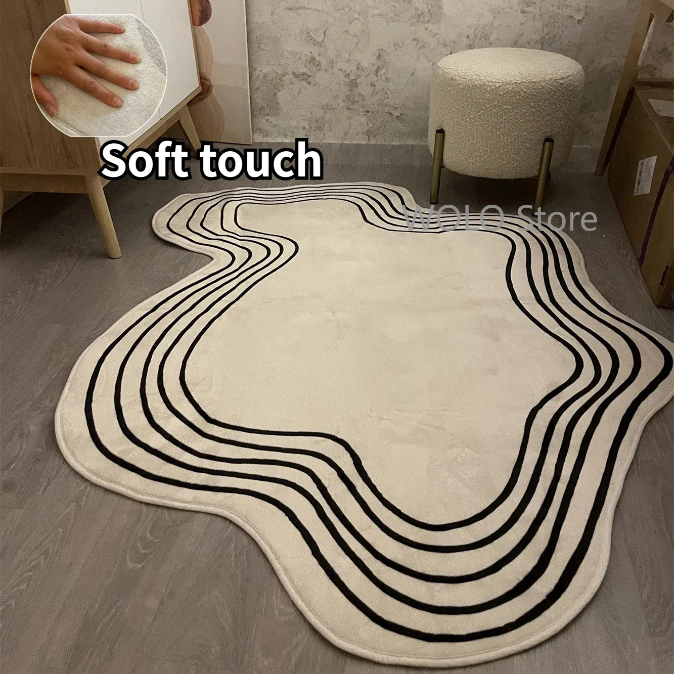 Cream Color Irregular Carpets for Living Room Ins Soft Fluffy Bedside Rugs Oval Bedroom Rug Bedside Washable Big Size Mats Ковер
