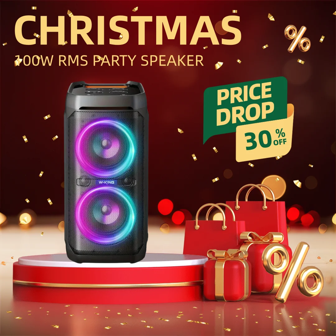 Altavoces Bluetooth W-KING 100W RMS, resistente al agua IPX6, Boombox portátil V5.3, graves profundos inalámbricos/115dB, sonido masivo fuerte