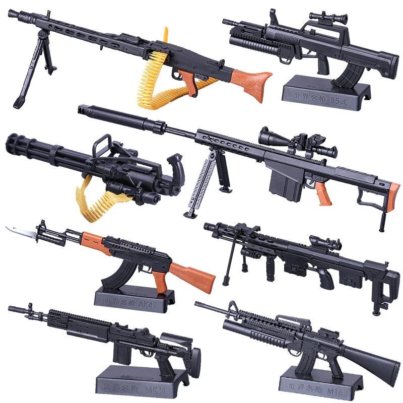 1/6 AK47 M134 M16A4 MG42 DSR-1 M14BER M82A1 QBZ95 4D Gun Model Plastic Assembly Model Kit 8pcs/set