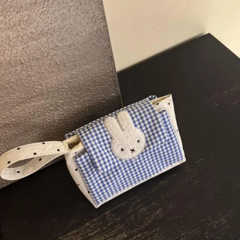 Cute Miffy Stratification Blue Grid White Wave Point Little Rabbit Cloth Patch Commute Large Capacity Cosmetics Storage Bag