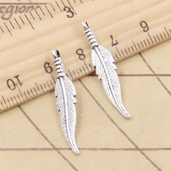 20pcs Charms Double Sided Feather 31x6mm Tibetan Bronze Silver Color Pendants Antique Jewelry Making DIY Handmade Craft