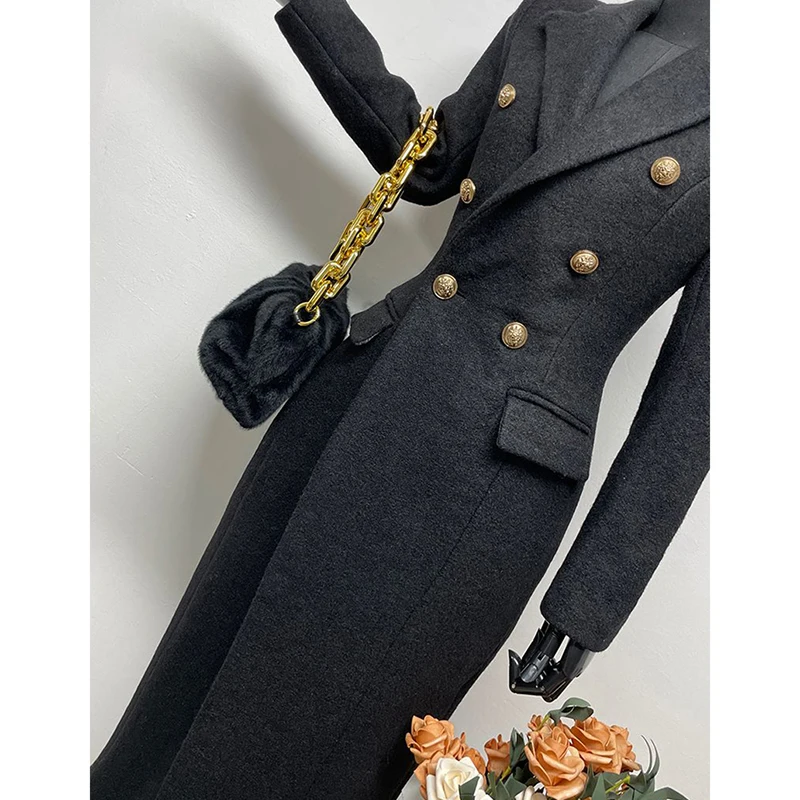 Coreano preto clássico casaco de lã commuter elegante fino manga longa outwear moda abotoado blazer lapela senhora do escritório jaqueta