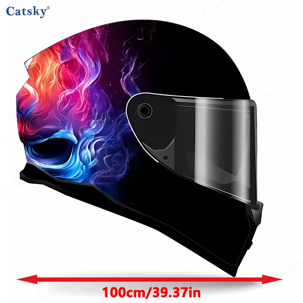 Neon Flame Spirit Skull Helmet Vinyl Wraps, Waterproof Scratch-Resistant Full Face Helmet Decals, Durable PVC Decoration Protect