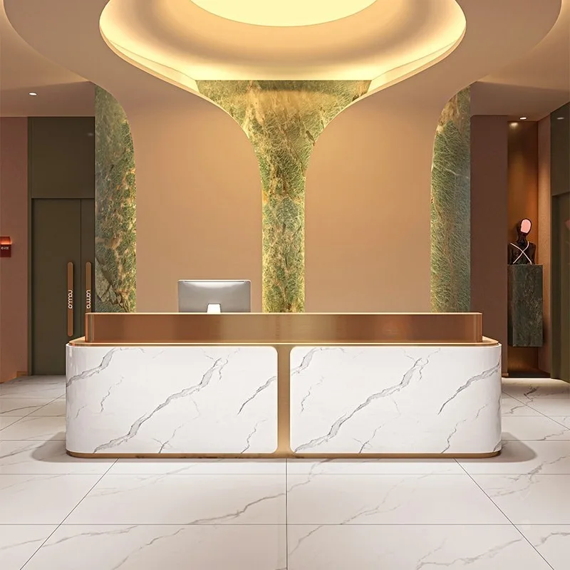 Modern simple reception counter company hotel marble slate front desk light luxury lada recepcyjna nowoczesna office furniture