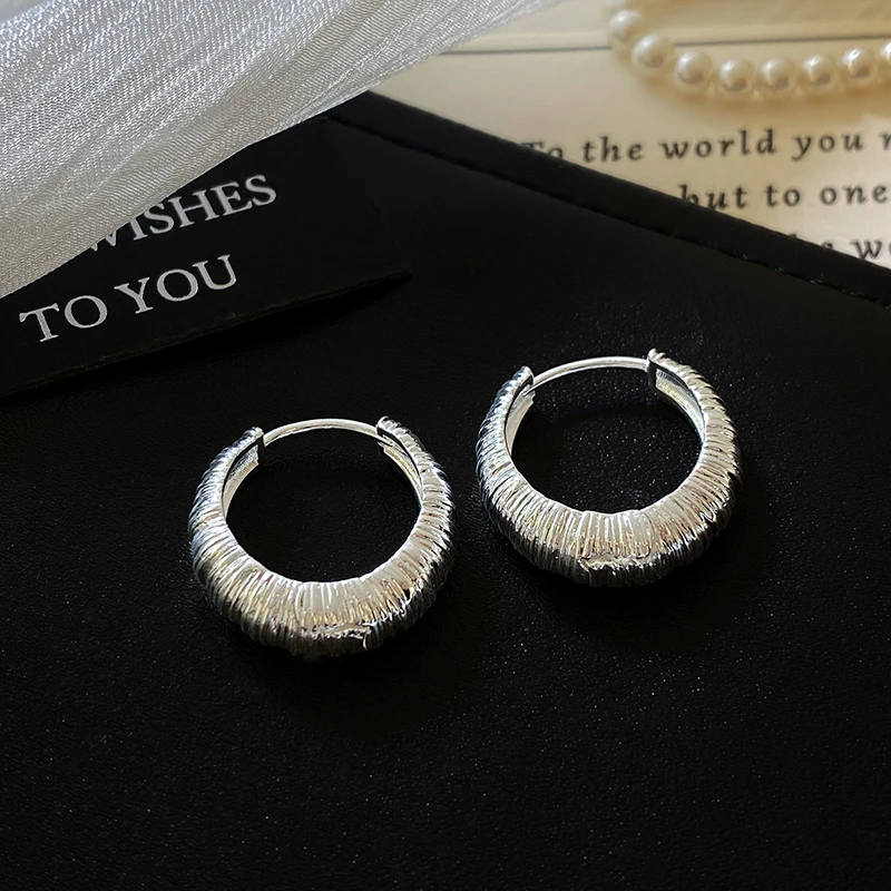 GANPUP Einfache Runde Plissee-Creolen für Damen, Modische Neue Silberfarbene Ohrschmuck-Geschenk für Party, Damenohrringe – Detail 3