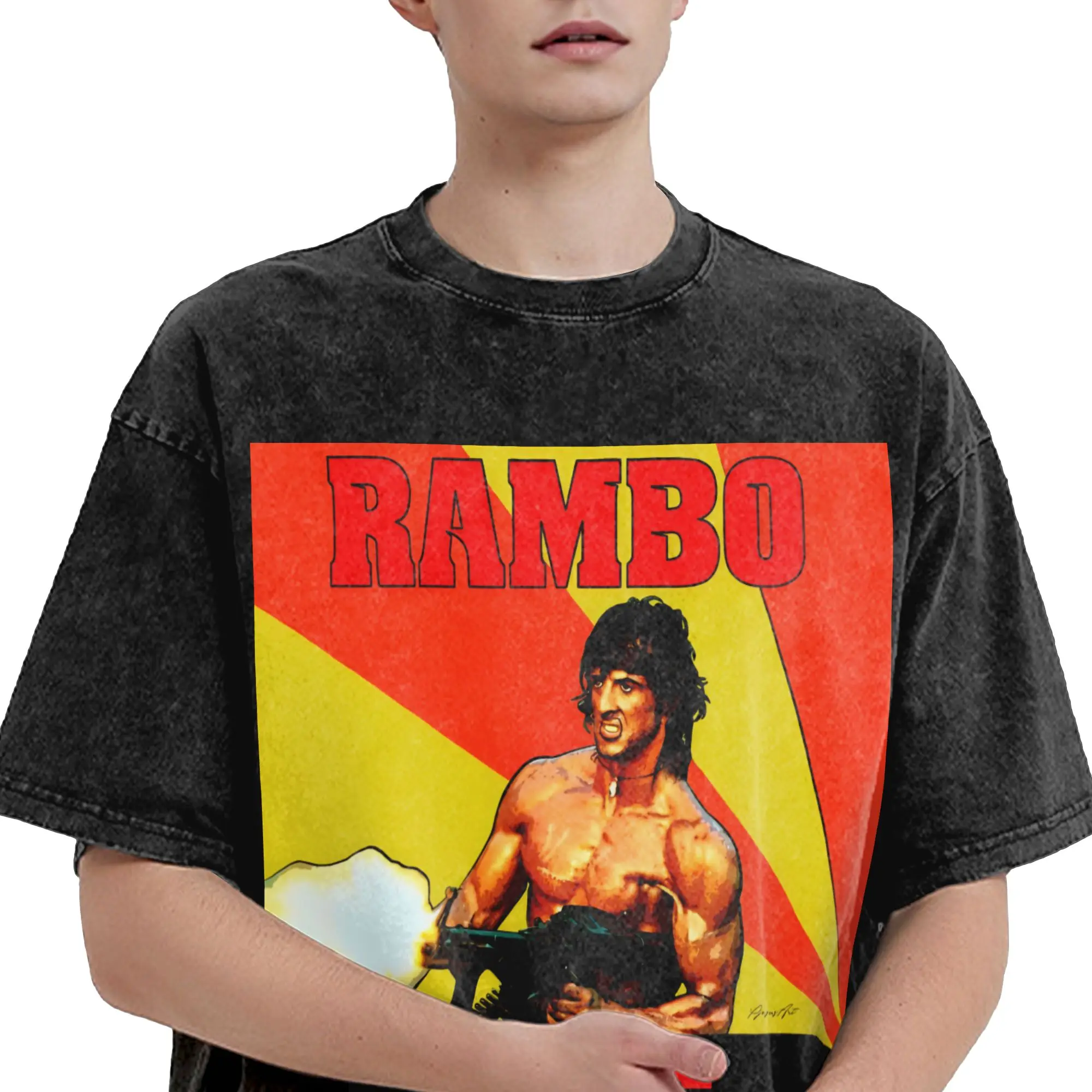 Graphic Printed John Rambos Washed Shirts Merch Harajuku T-Shirts  Men Women Tees