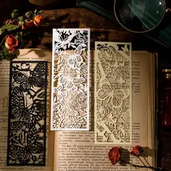 Marcapáginas de papel hueco, marcador de página de libro de lectura Vintage, planta, flor, mariposa, gato, suministros de papelería de estética, 3 piezas