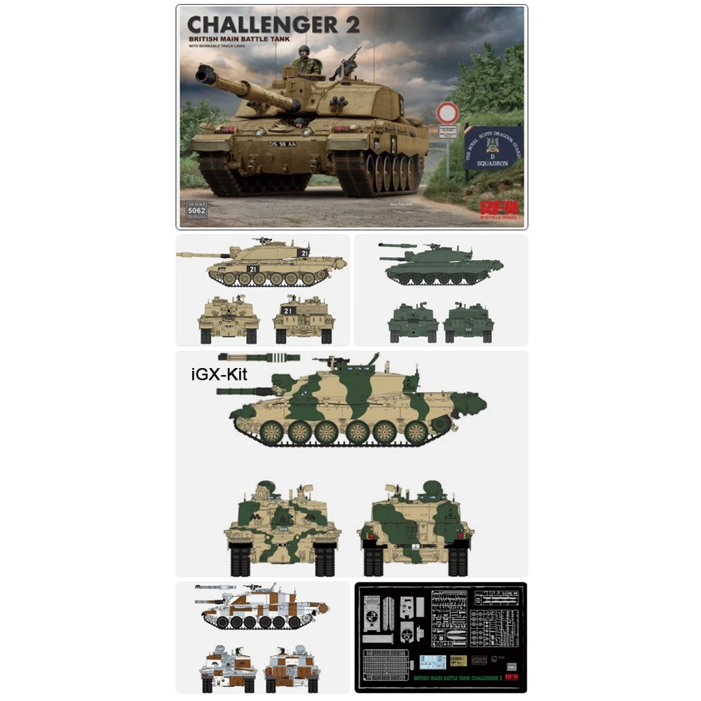 Rye Field 5062 1:35 Scale Challenger 2 Main Battle Tank MBT  w/Workable Track Links Vehicle Plastic Assembly Model Building Kit