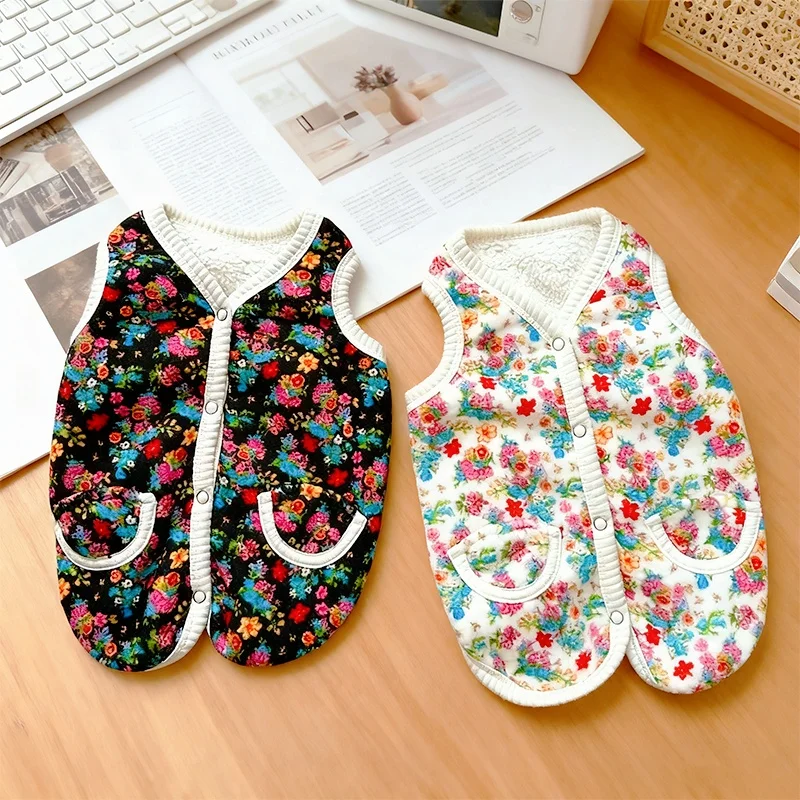 

Warm Pet Vest Coat Floral Print Fleece Vest Chiuahua Yorkshire Thick Coat for Small Medium Dog Two-legged Clothes Pet Costume