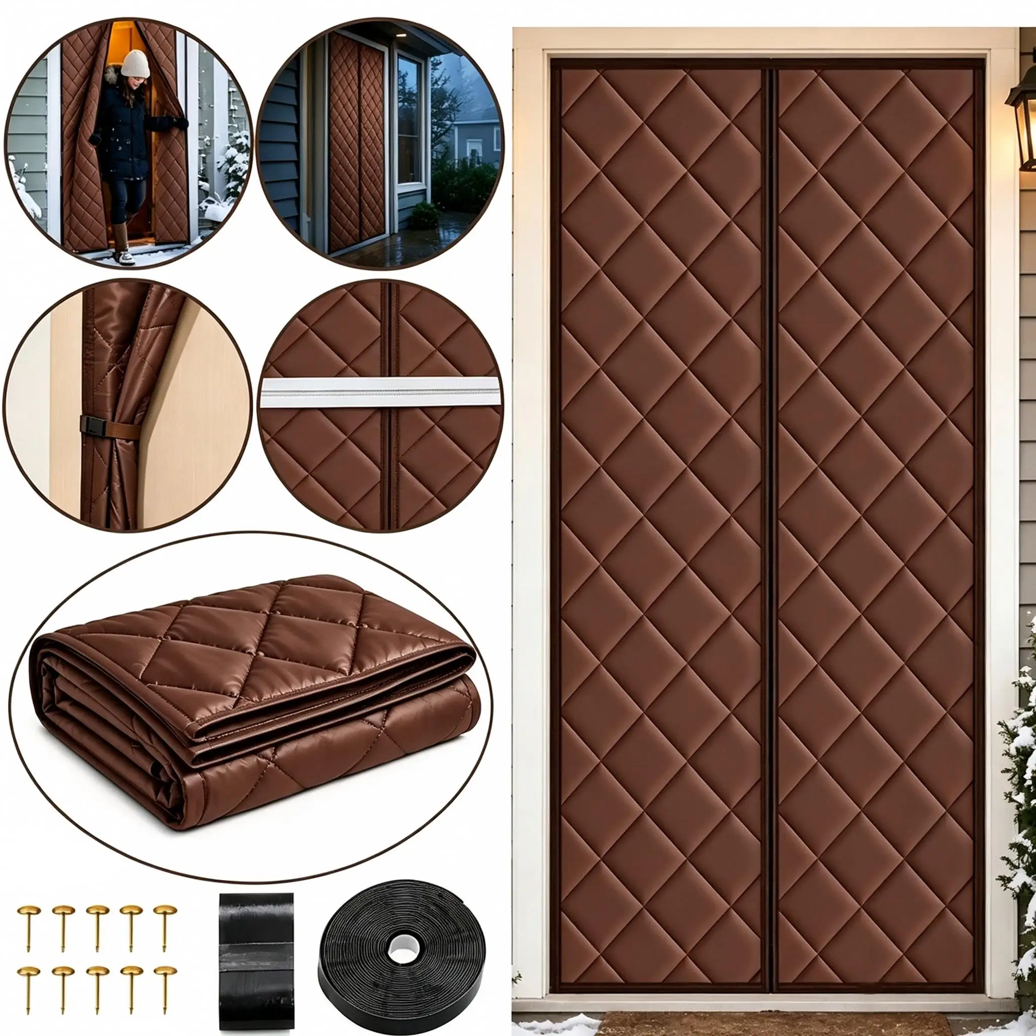 Tenda termica magnetica per porte, ideale per l’inverno, con imbottitura in cotone spesso e antivento.