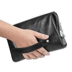 CONTACT'S Genuine Leather Clutch Bag for Men Password Design Casual Hand Wallet Bags Male Long Purse Large Capacity Engrvaing