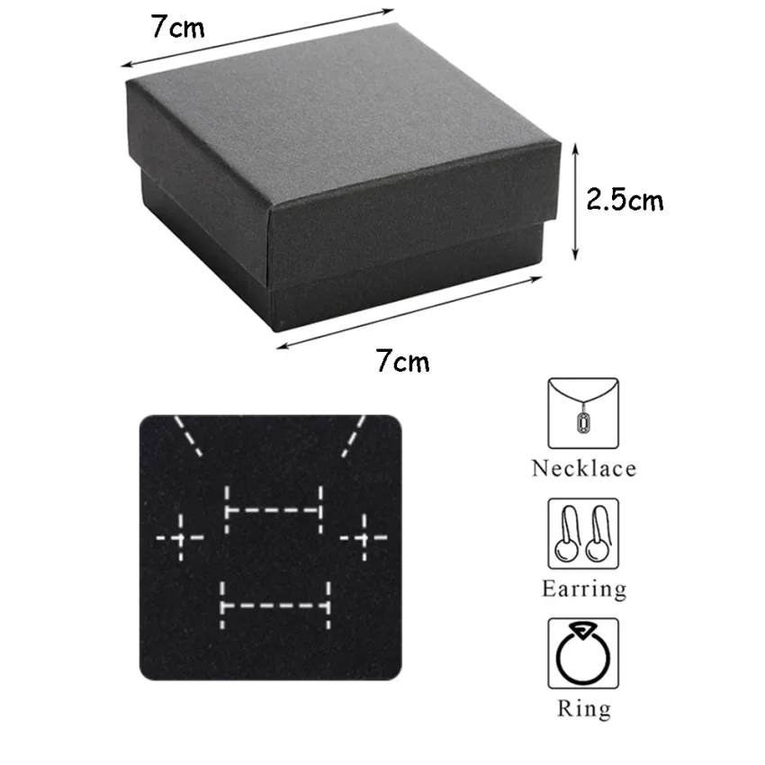 32Pcs-7x7x2.5cm Black Kraft Jewelry Gift Box Cardboard Ring Necklace Earring Packaging Organizer Boxes Case With Sponge Inside