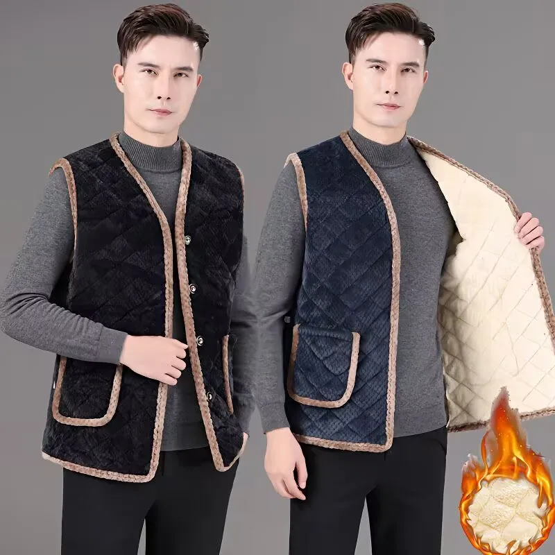 Men's Fleece Waistcoat Male Vintage Keep Warm Fleece Vest 2025 New Autumn Winter Dad's Thick And Warm Cotton Vest Outwear Coat