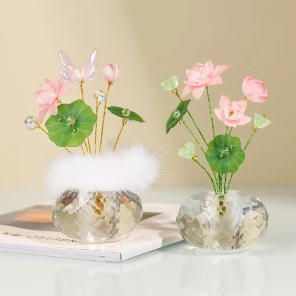 Creative Mini Crystal Glass Flowers Lotus Shaped Colorful Crystal Flower Decoration Romantic Realistic Car Ornaments - Detail 1