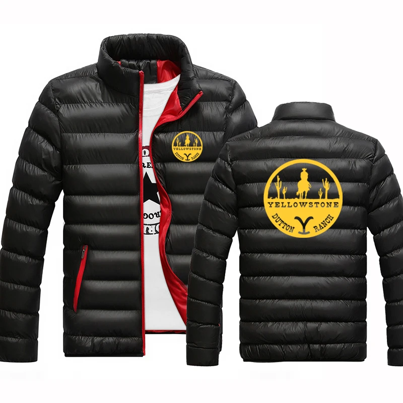 2024 Autumn Winter Men's Yellowstone Dutton Ranch Logo Printed Outdoor Sports Popular Stand Collar Cold Proof Warm Padded Jacket