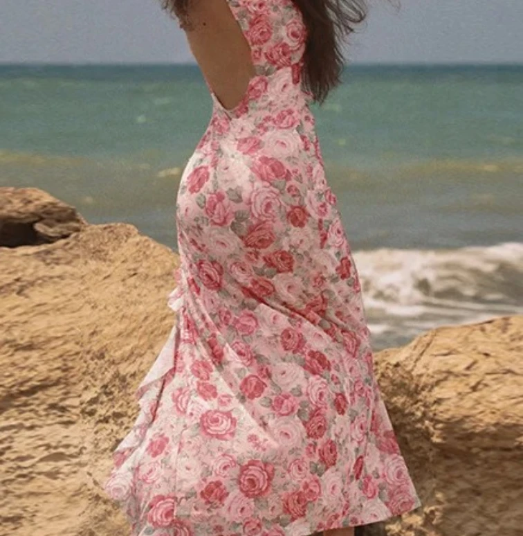 Abito da donna con stampa floreale Cami Abito elegante senza maniche con orlo diviso Abbigliamento da donna